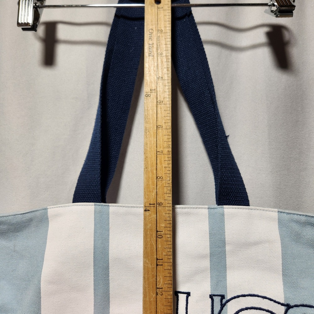 UGG Canvas Tote Bag Light Blue White Striped Palm Tree Beach Travel Bag‎ Large - Picture 4 of 7